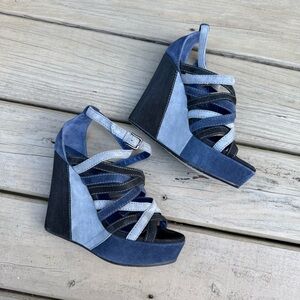 Valentina Rangoni suede ankle strap wedge shoes size 6.5 M